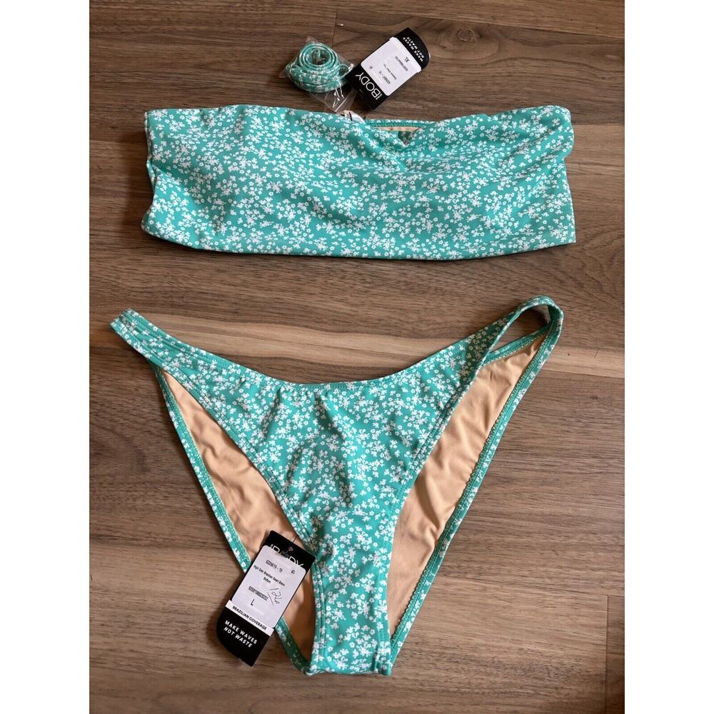 Cotton On Body Bikini Cheeky, Bandeau, Two Piece Swimsuit Teal Sz Large And XL